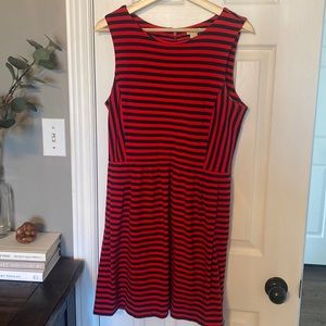Navy and red striped casual J Crew dress with pockets, size small